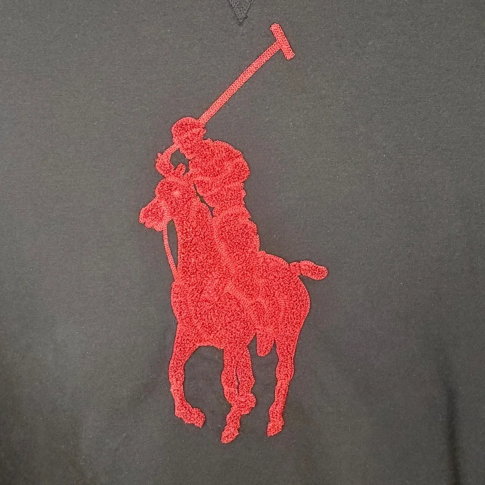 Polo Ralph Lauren Sweatshirt Men L Black Red Big Pony Crew Neck Pullover Streeet